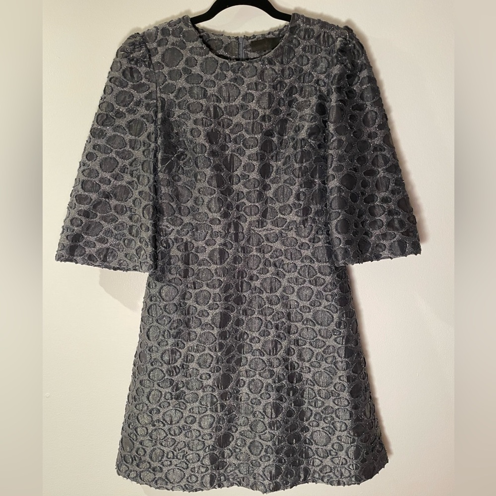 Co Navy Metallic A-Line Dress with Side Seam Pockets